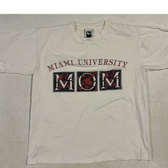 Vintage Miami University Mom Single Stitch Shirt Womens L White Roses Floral